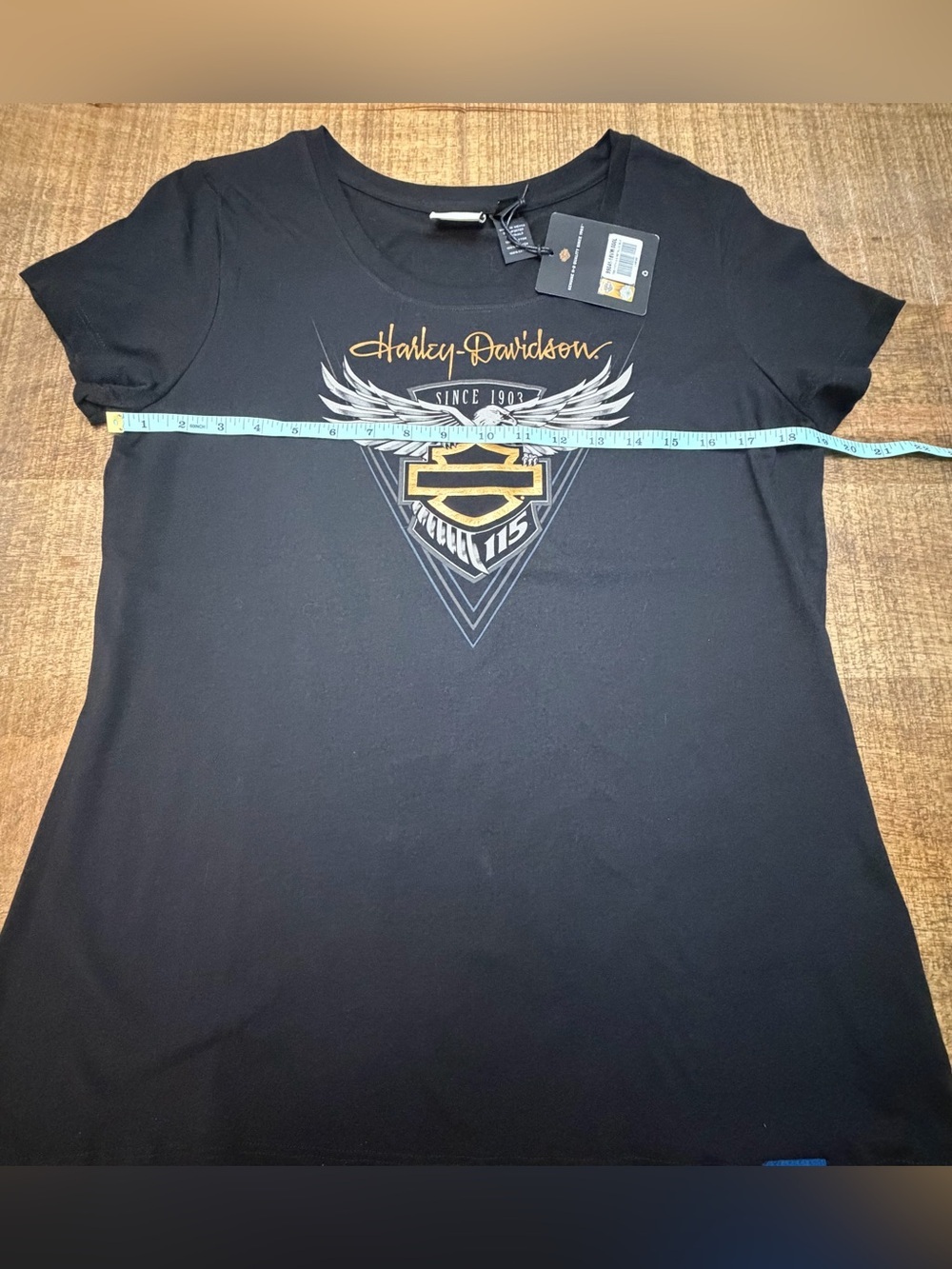 🆕 Harley-Davidson Black Women's Logo Tee with Gold and Gray Graphic - Picture 9 of 10